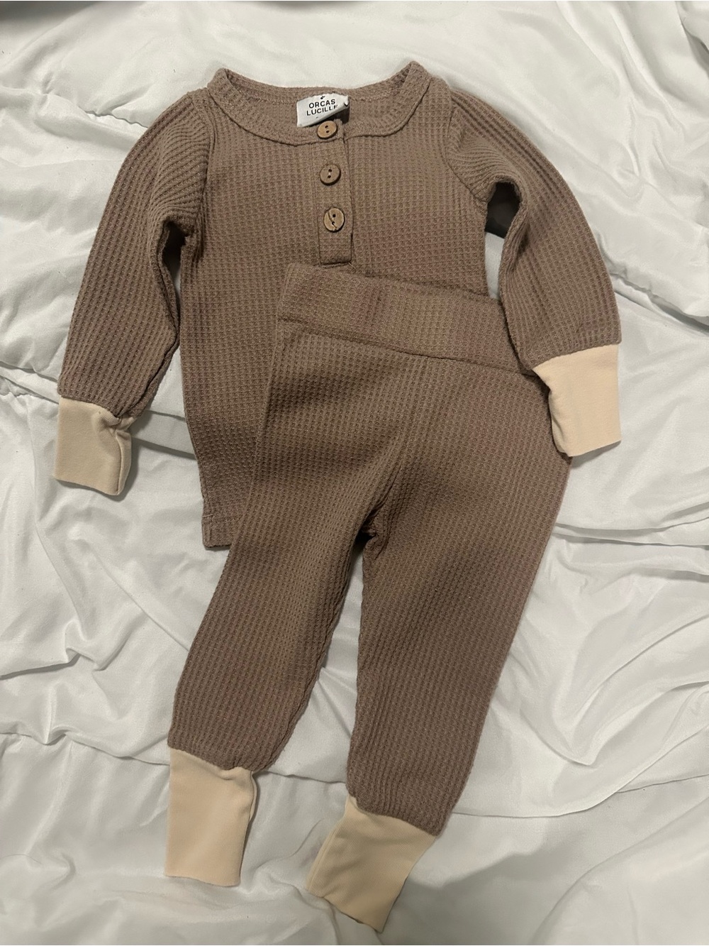 Orcas Lucille Brown Waffle Knit Kids Matching Bodysuit Set